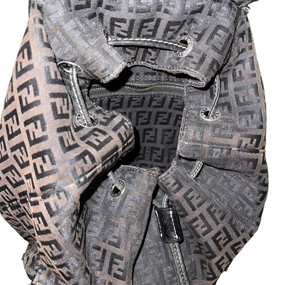 Fendi Brown Zucca Monogram Canvas & Textured Calfskin Leather Vintage Ba… - Picture 7 of 11